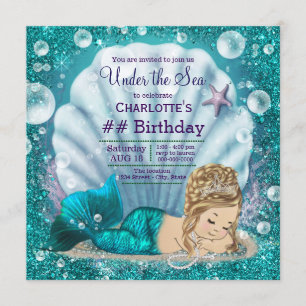 Extravagant Blonde Mermaid Birthday Party Einladung
