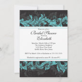 Extravagant Blue Black Damask Bridal Dusche Einlad Einladung (Vorderseite)