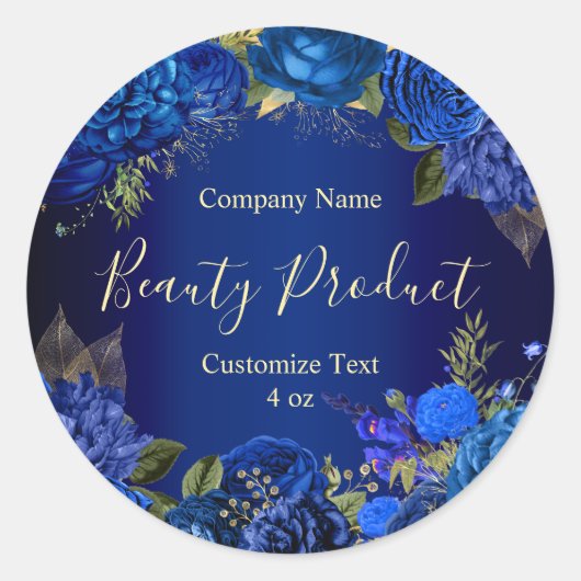 Extravagant Blue Floral Rose Beauty Custom Busines Runder Aufkleber (Vorderseite)