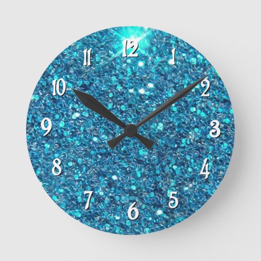 Extravagant Blue Glitter Shine Runde Wanduhr (Vorderseite)
