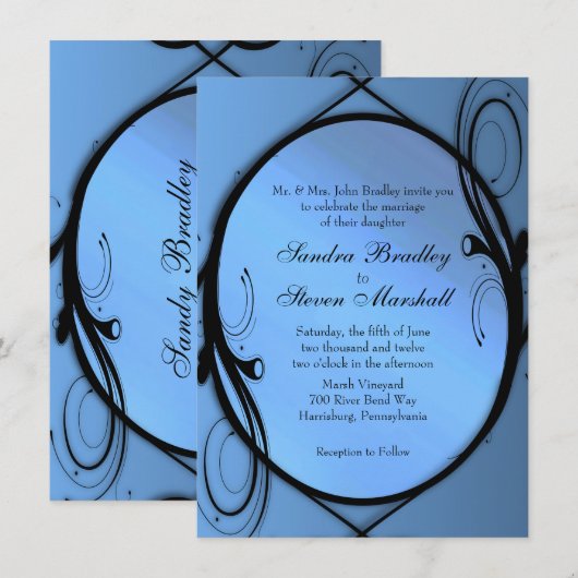 Extravagant Blue Wedding Einladung (Vorne/Hinten)
