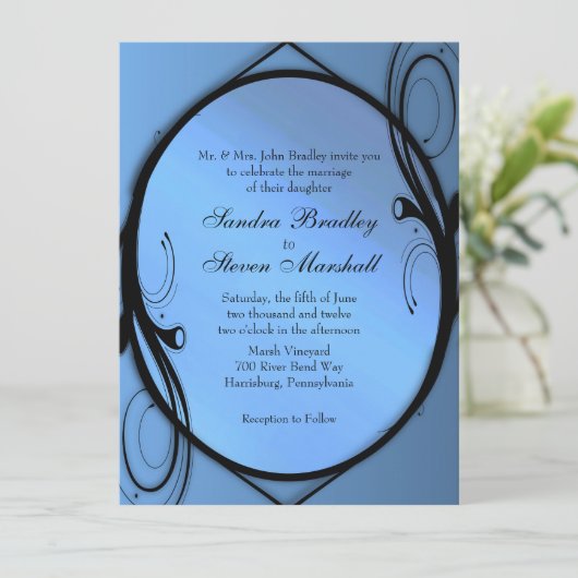 Extravagant Blue Wedding Einladung (Stehend Vorderseite)