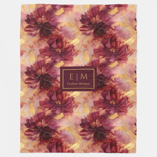 Extravagant Blush Burgundy Gold Bloral Custom Thre Fleecedecke (Vorderseite)