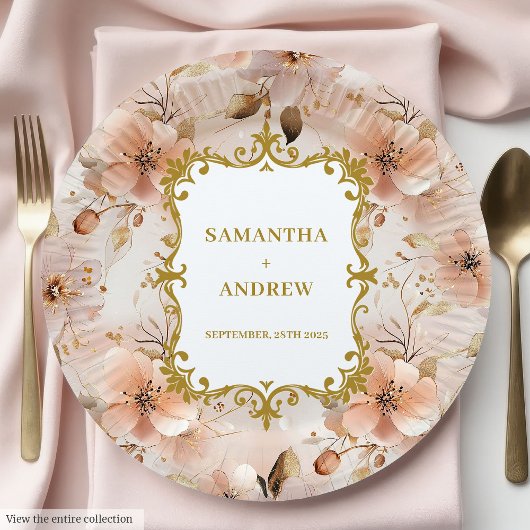 Extravagant Blush Gold Hochzeitspapier-Teller Pappteller