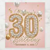 Extravagant Blush Pink Gold Pearl Mosaik 30. Gebur Weinetikett (Einzelnes Label)