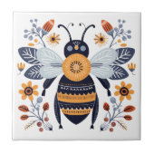Extravagant Boho Honey Bee Scandinavian Folk Art Fliese (Vorderseite)