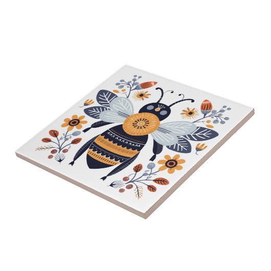 Extravagant Boho Honey Bee Scandinavian Folk Art Fliese (Seite)
