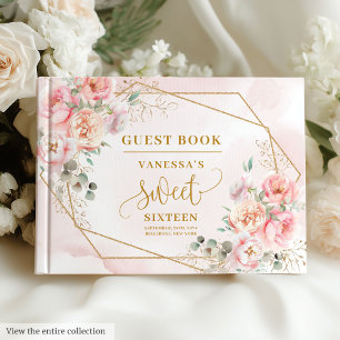 Extravagant Boho Light Pink Gold Blume 16 . Geburt Gästebuch