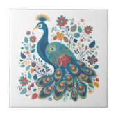 Extravagant Boho Peacock Skandinavische Folkloreku Fliese (Vorderseite)