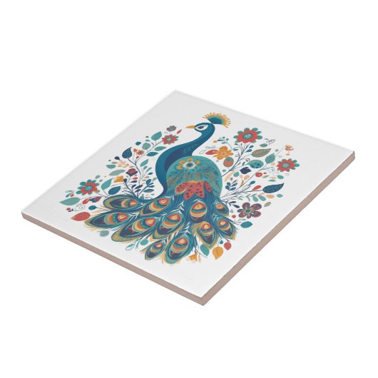 Extravagant Boho Peacock Skandinavische Folkloreku Fliese (Seite)