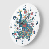 Extravagant Boho Peacock Skandinavische Folkloreku Große Wanduhr (Winkel)