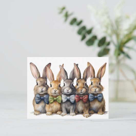 Extravagant Bunny Bow Krawatten Watercolor Ankündigungspostkarte (Stehend Vorderseite)