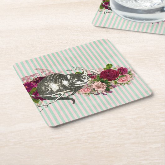 Extravagant Cheshire Cat Collage Rechteckiger Pappuntersetzer (angewinkelt)