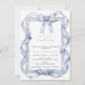 Extravagant Chic Coquette Blue Bow Boy Baby Dusche Einladung (Vorderseite)