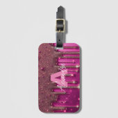 Extravagant Chic Glam Pink Paint Tropfen Name Mono Gepäckanhänger (Vorderseite Vertikal)