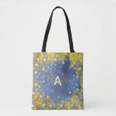 Extravagant Chic Starry Glittery Blue und Gold Gir Tasche (Vorderseite)
