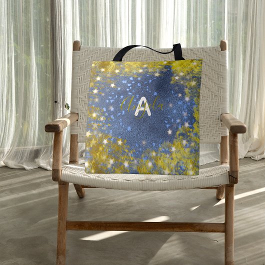 Extravagant Chic Starry Glittery Blue und Gold Gir Tasche