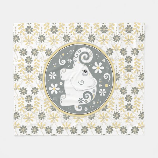 Extravagant dekorierte Elefantenblütengelb grau Fleecedecke (Vorderseite (Horizontal))