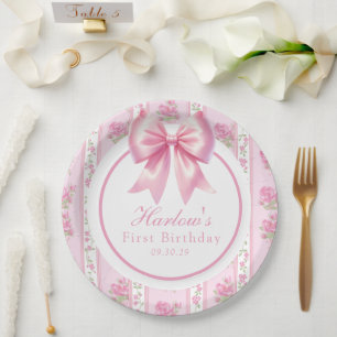 Extravagant ein rosa Coquette Bow Erster Geburtsta Pappteller