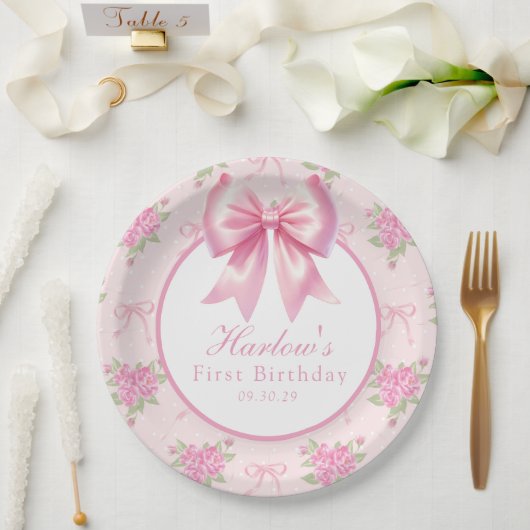 Extravagant ein rosa Coquette Bow Erster Geburtsta Pappteller (Hochzeit)