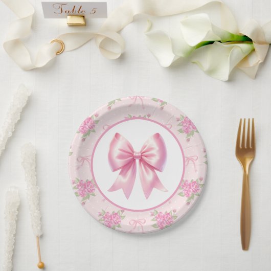 Extravagant ein rosa Coquette Bow Erster Geburtsta Pappteller (Hochzeit)