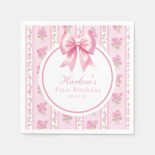 Extravagant ein rosa Coquette Bow Erster Geburtsta Serviette (Vorderseite)