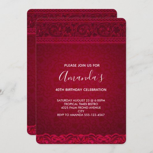 Extravagant & elegant Rot Abstrakt Geburtstag Einladung (Vorne/Hinten)