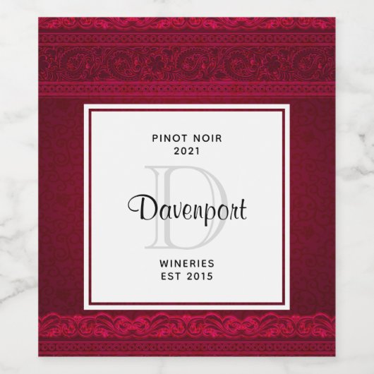 Extravagant & elegant Rot Hintergrund Stilvolle We Weinetikett (Einzelnes Label)
