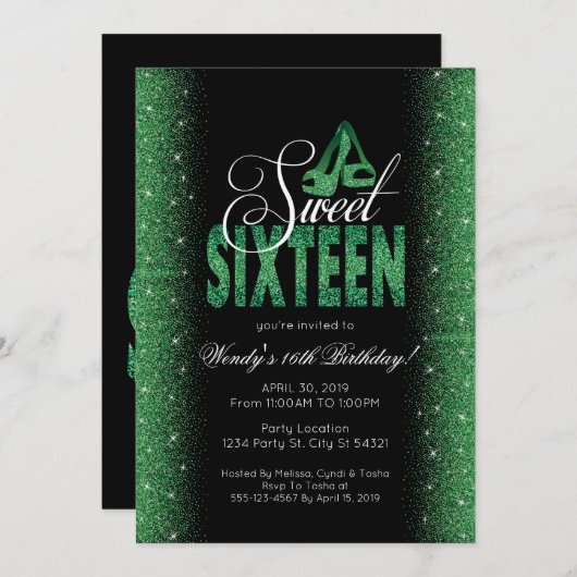 Extravagant Emerald Sweet 16 Party Einladungen (Vorne/Hinten)