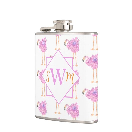 Extravagant Flamingo Mit Monogramm Flask Flachmann (Links)
