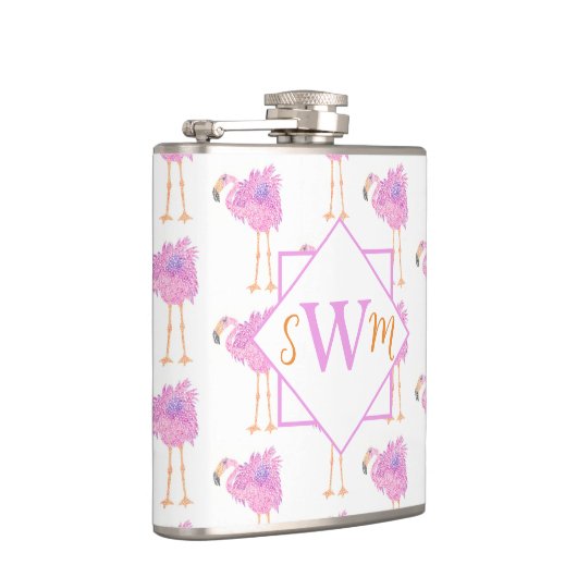 Extravagant Flamingo Mit Monogramm Flask Flachmann (Rechts)