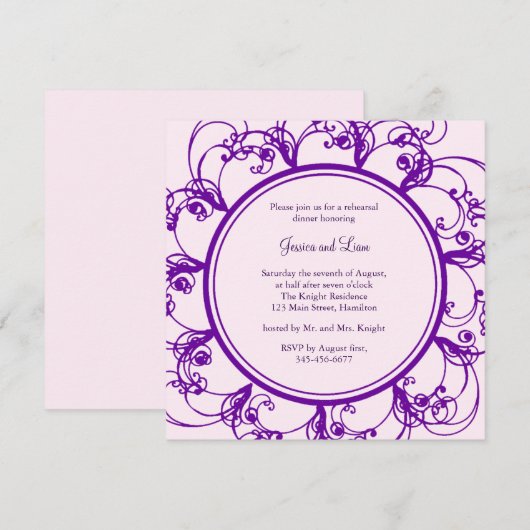 Extravagant Flora Probe Abendessen Einladung (lila (Vorne/Hinten)