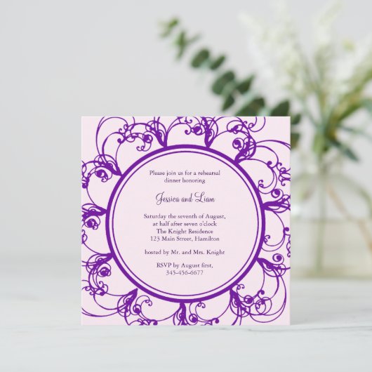 Extravagant Flora Probe Abendessen Einladung (lila (Stehend Vorderseite)