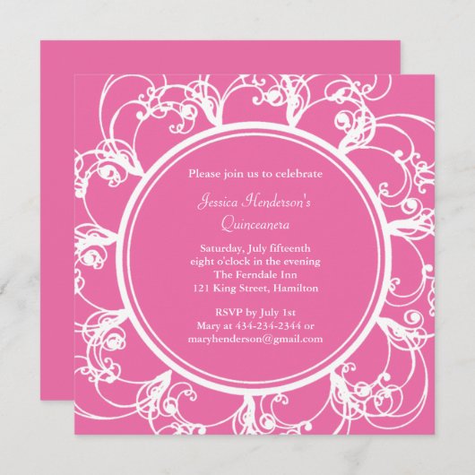 Extravagant Floral Quinceanera Invite (Fuchsia) Einladung (Vorne/Hinten)