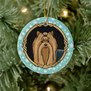 Extravagant Frame Yorkshire Terrier Yorkie Portrai Keramik Ornament