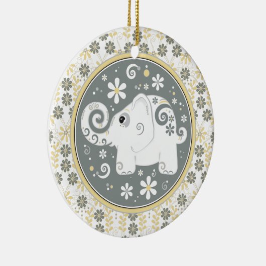 Extravagant-gelb-graue Elefant Bläserdekoration Keramik Ornament (Rechts)