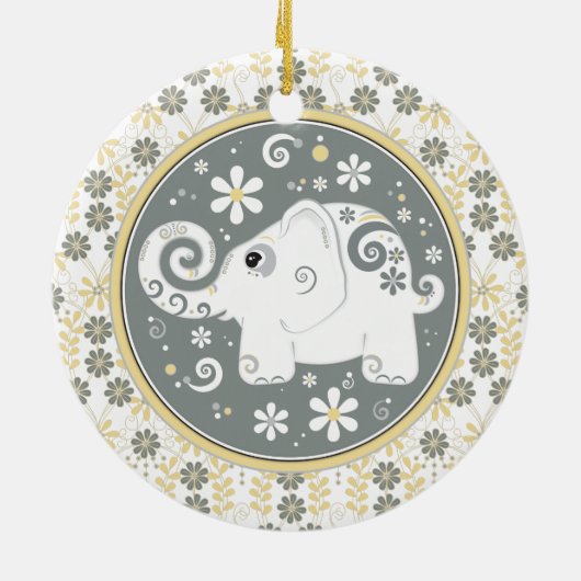 Extravagant-gelb-graue Elefant Bläserdekoration Keramik Ornament (Hinten)