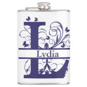 Extravagant geteilter Monogrammbuchstabe "L" indiv Flachmann (Vorderseite)