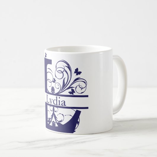 Extravagant geteilter Monogrammbuchstabe "L" indiv Kaffeetasse (VorderseiteRechts)