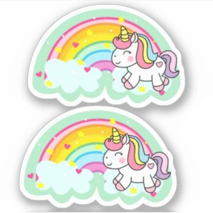 Extravagant Girly Niedlich Fun Rainbow Unicorn Aufkleber