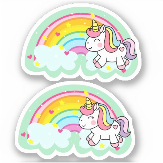 Extravagant Girly Niedlich Fun Rainbow Unicorn Aufkleber (Vorderseite)