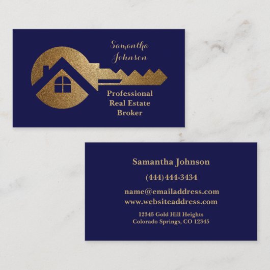 Extravagant Gold Key Real Anwesen Broker Business  Visitenkarte (Vorne/Hinten)