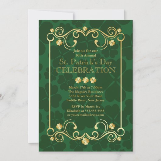 Extravagant Gold Kleeblatt St. Patrick's Party Ein Einladung (Vorderseite)