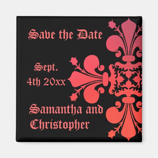 Extravagant Goth fleur de lys damask Save the Date Magnet (Vorne)