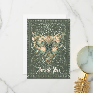 Extravagant Green Steampunk Butterfly Dankeskarte