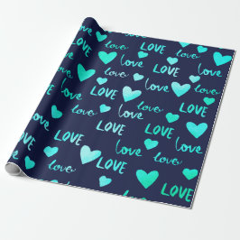 Extravagant Heart Ocean Blue Navy Glitzer Liebe Va Geschenkpapier