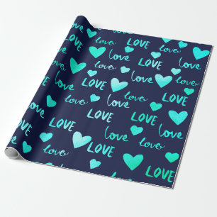 Extravagant Heart Ocean Blue Navy Glitzer Liebe Va Geschenkpapier