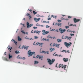 Extravagant Heart Pink Blue Navy Glitzer Liebe Val Geschenkpapier (Ungerollt)