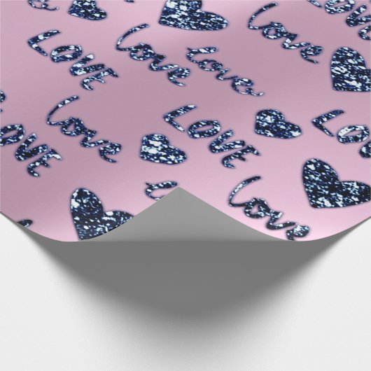 Extravagant Heart Pink Blue Navy Glitzer Liebe Val Geschenkpapier (Ecke)