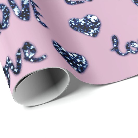 Extravagant Heart Pink Blue Navy Glitzer Liebe Val Geschenkpapier (Rolleneckpunkt)